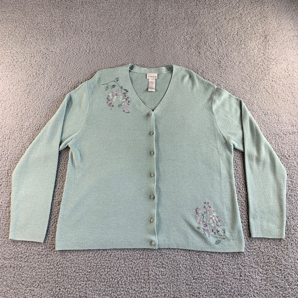 NEW Vintage‎ Koret Cardigan Sweater Womens XL Green Floral Cottage Core Grandma